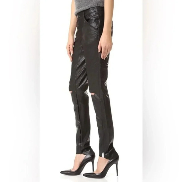 One Teaspoon Faux Leather Pants Leggings Black Skinny Straight Leg slit knee XS - Picture 11 of 16
